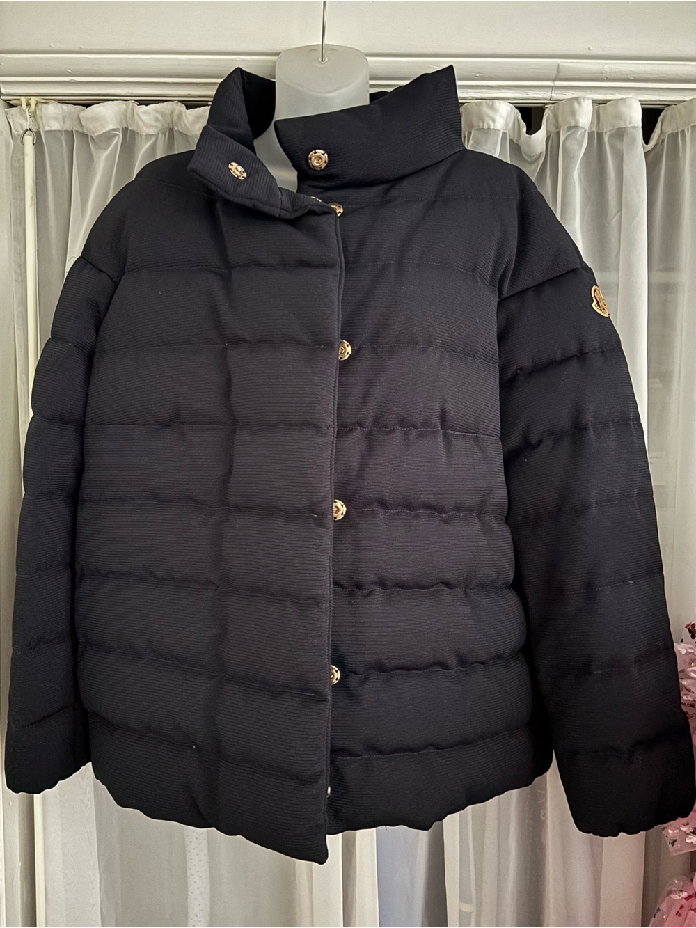 Moncler Women's Black Quilted Puffer Jacket with Gold Buttons